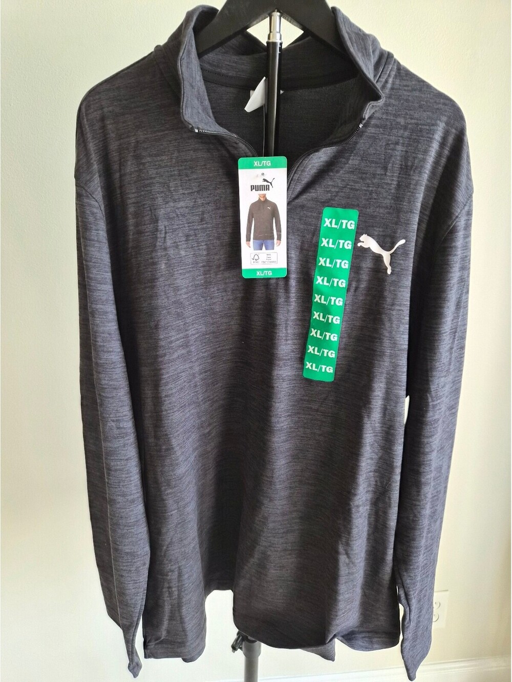 Puma Men's XL Heather Gray Quarter Zip Pullover Sweatshirt 0307